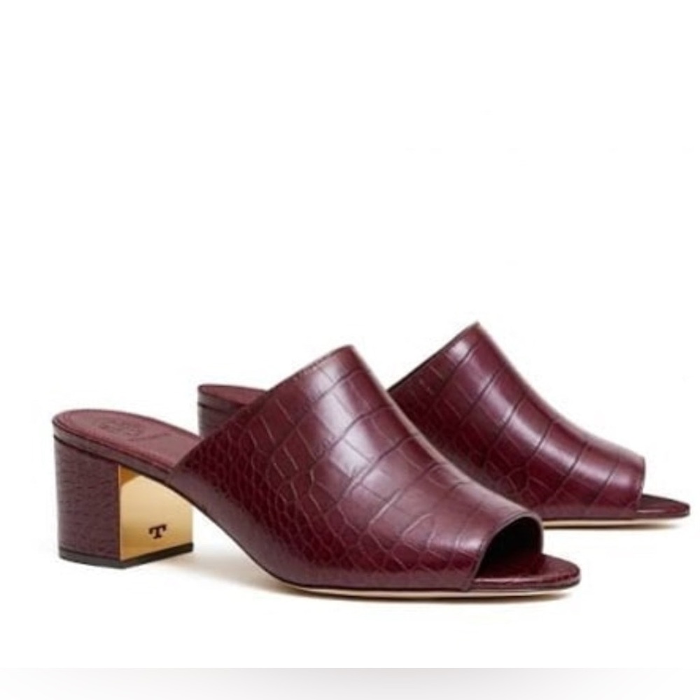 NWT NIB Tory Burch Martine Croc Sandals, Claret, size 9.5C (Wide), $298